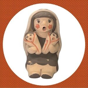 Jemez Pueblo’s Native American Clay Pottery Mother w Two Babies by L.M. Lucero